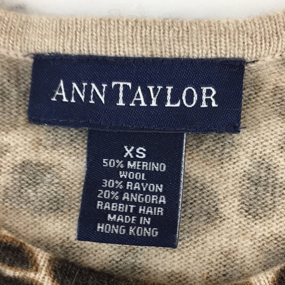 Ann Taylor Brown Animal Print Knit Cardigan Womens XS Merino Wool Sweater Angora - Picture 7 of 12